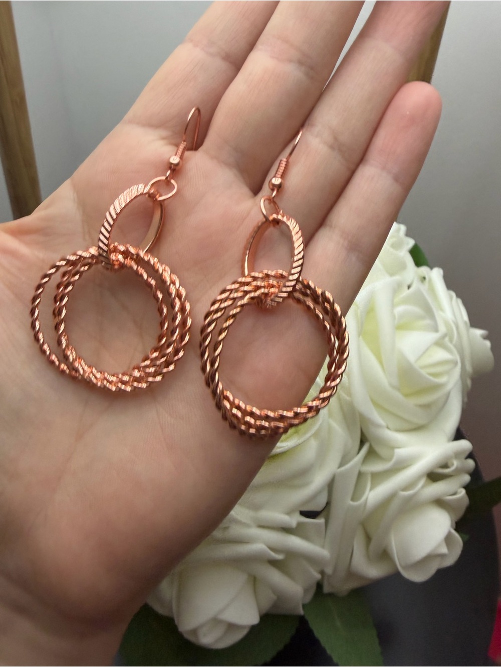 Rose Gold Twisted Hoop Drop Earrings - Women Jewelry